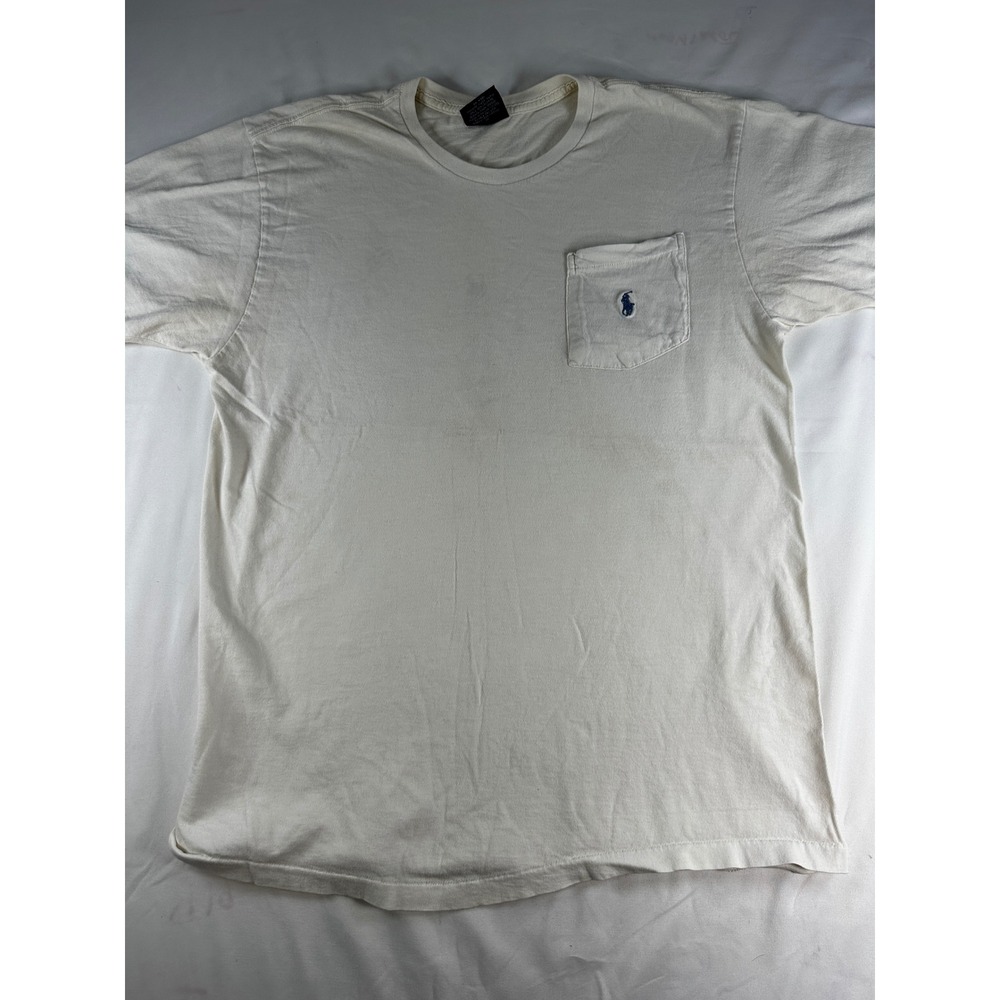 Polo Ralph Lauren Mens Cream Pocket T-Shirt Off White Cotton Short Sleeve Large